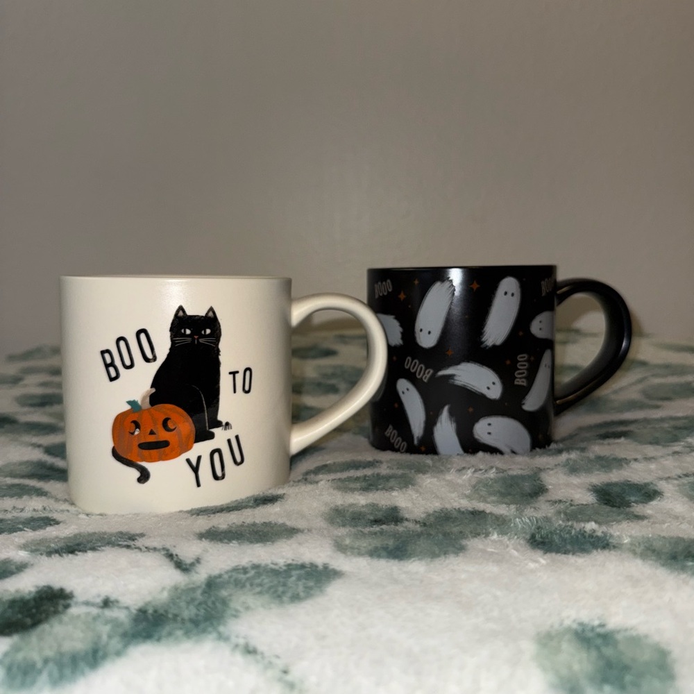 Halloween Cat and Ghost Mugs